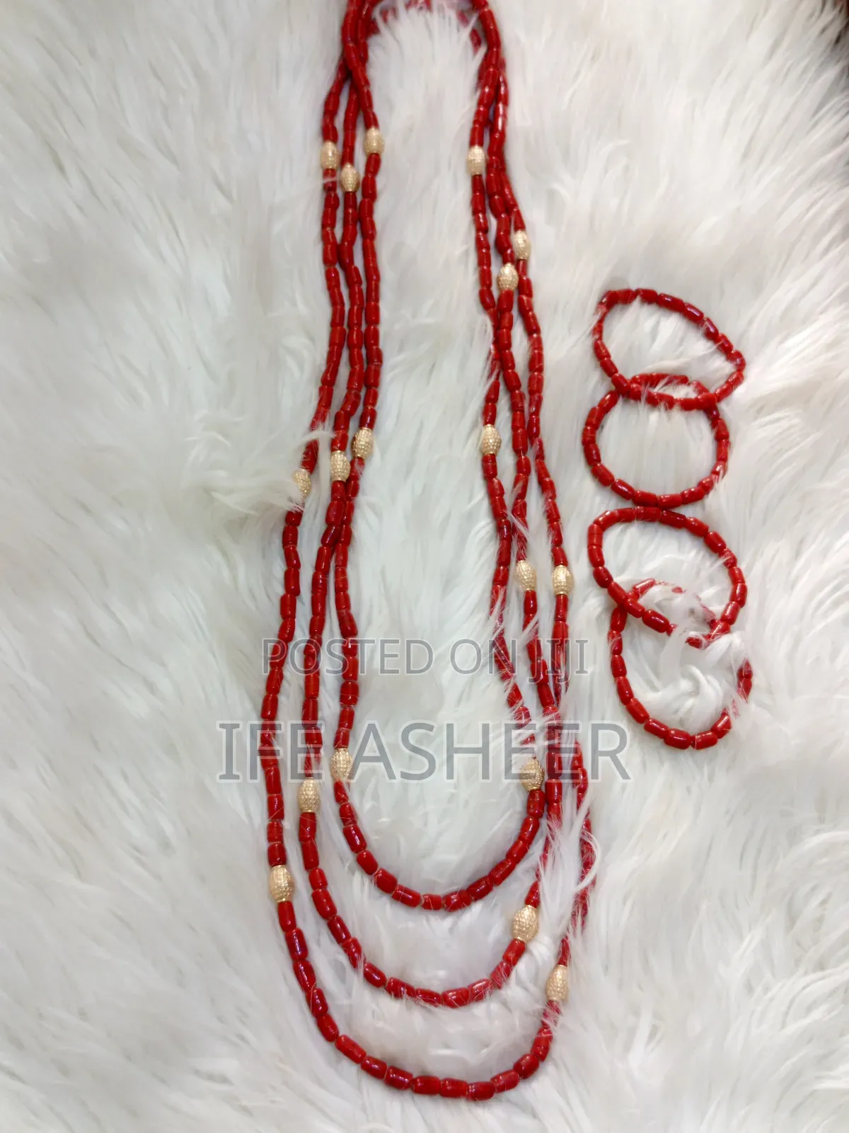 3 Layers Men's Traditional Coral Bead Mixed With Gold