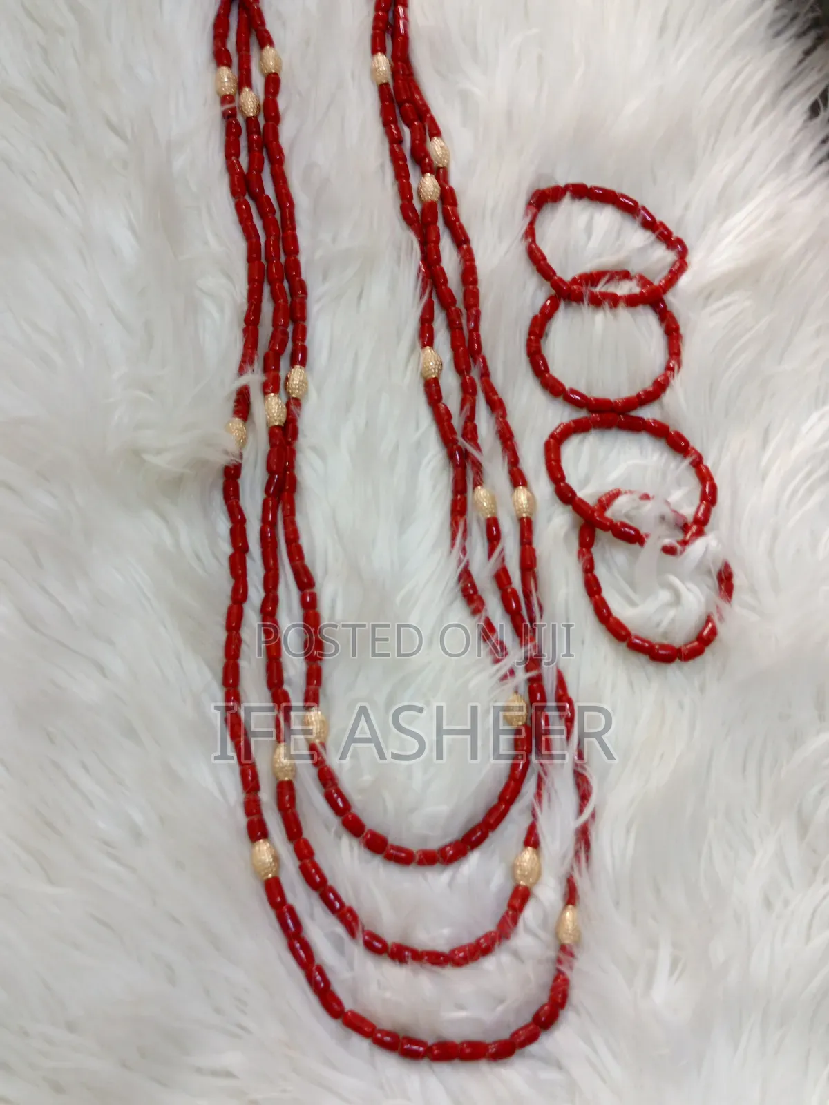 3 Layers Men's Traditional Coral Bead Mixed With Gold
