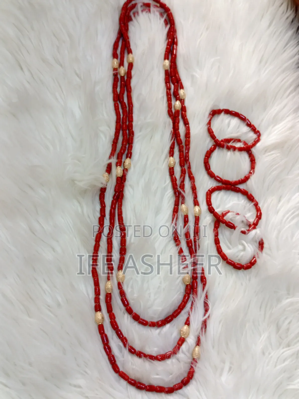 3 Layers Men's Traditional Coral Bead Mixed With Gold
