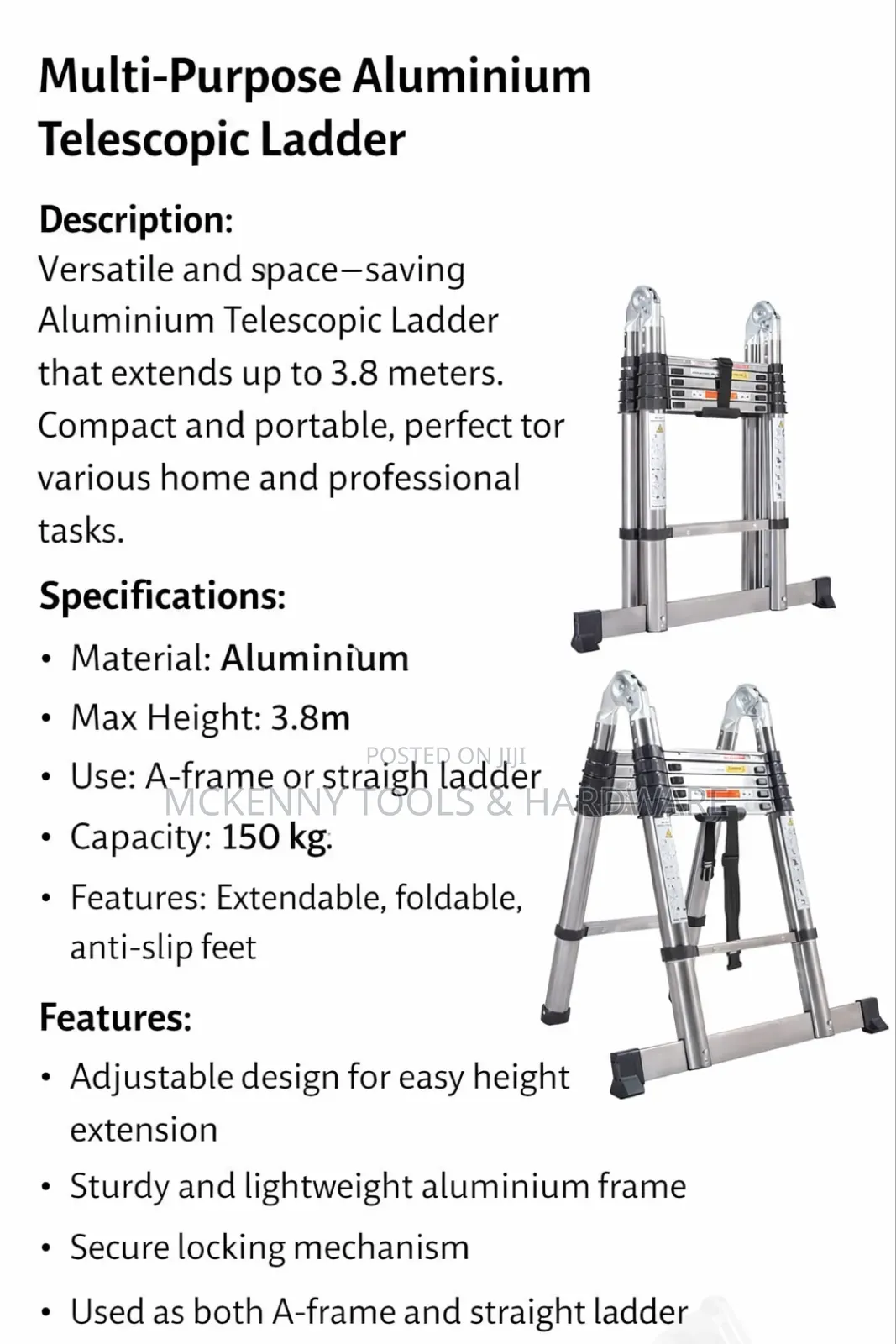 Portable Aluminum Telescopic a Type Extension Lader Multi Purpose 2.2m