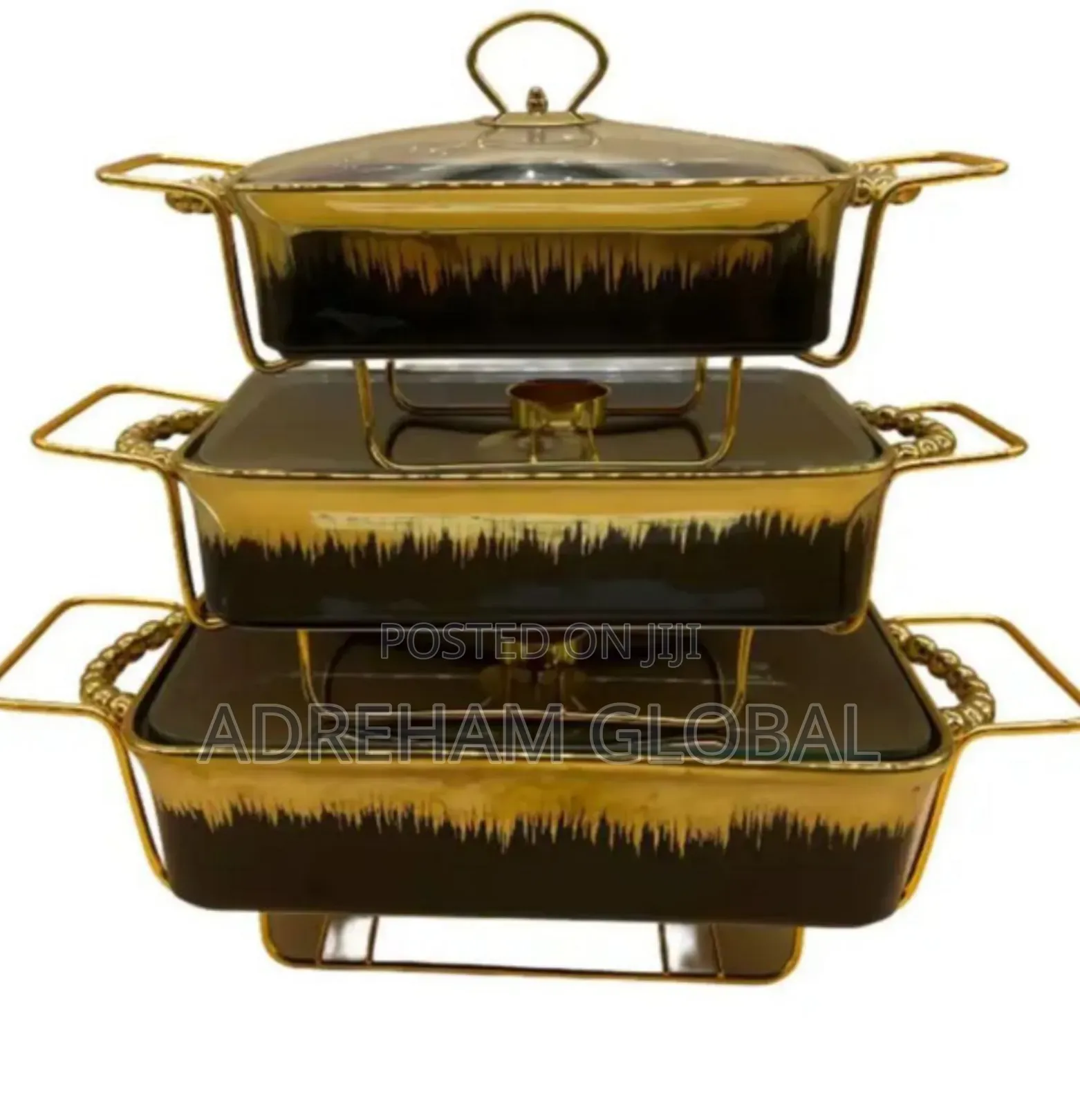 Luxury 3pcs Ceramic Food Warmer Casserole Dish Set 