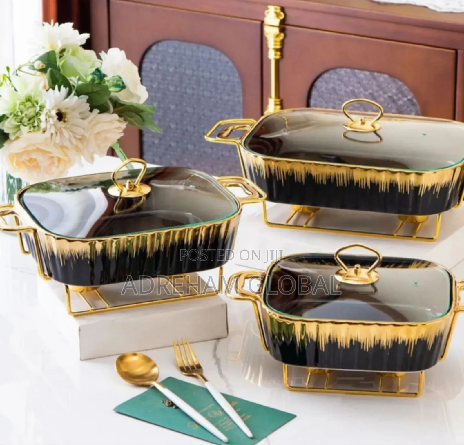 Luxury 3pcs Ceramic Food Warmer Casserole Dish Set 