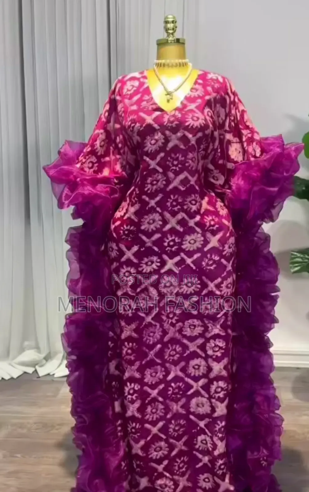 Luxury Adire Bubu Dress With Matching Organza Ruffles