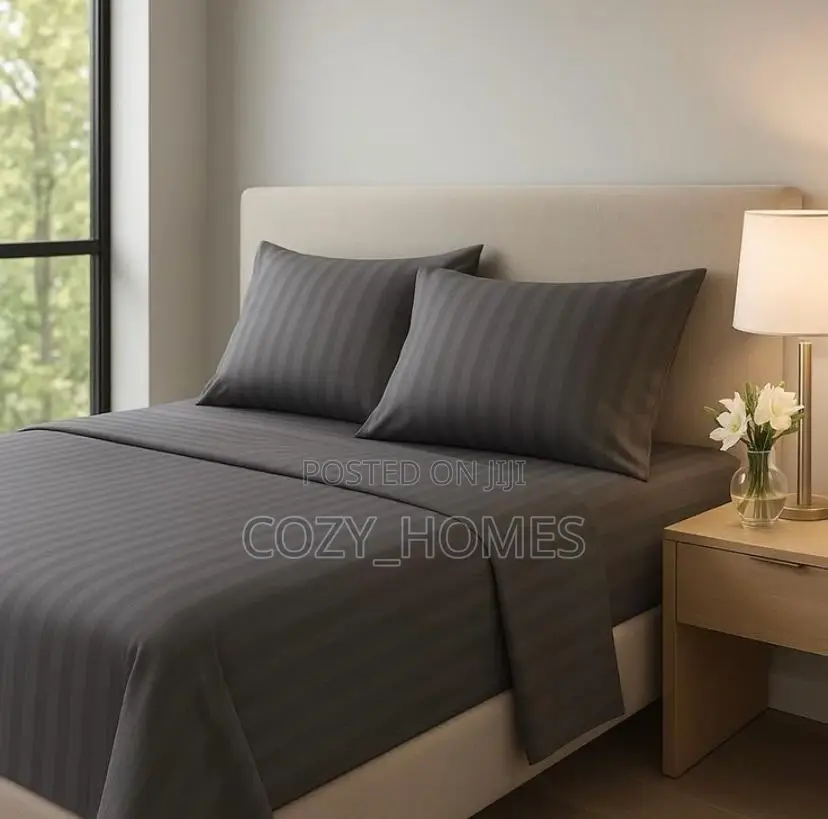 Dark Grey Stripe 100% Polish Fabric Duvet Bedsheet Set (6x6)