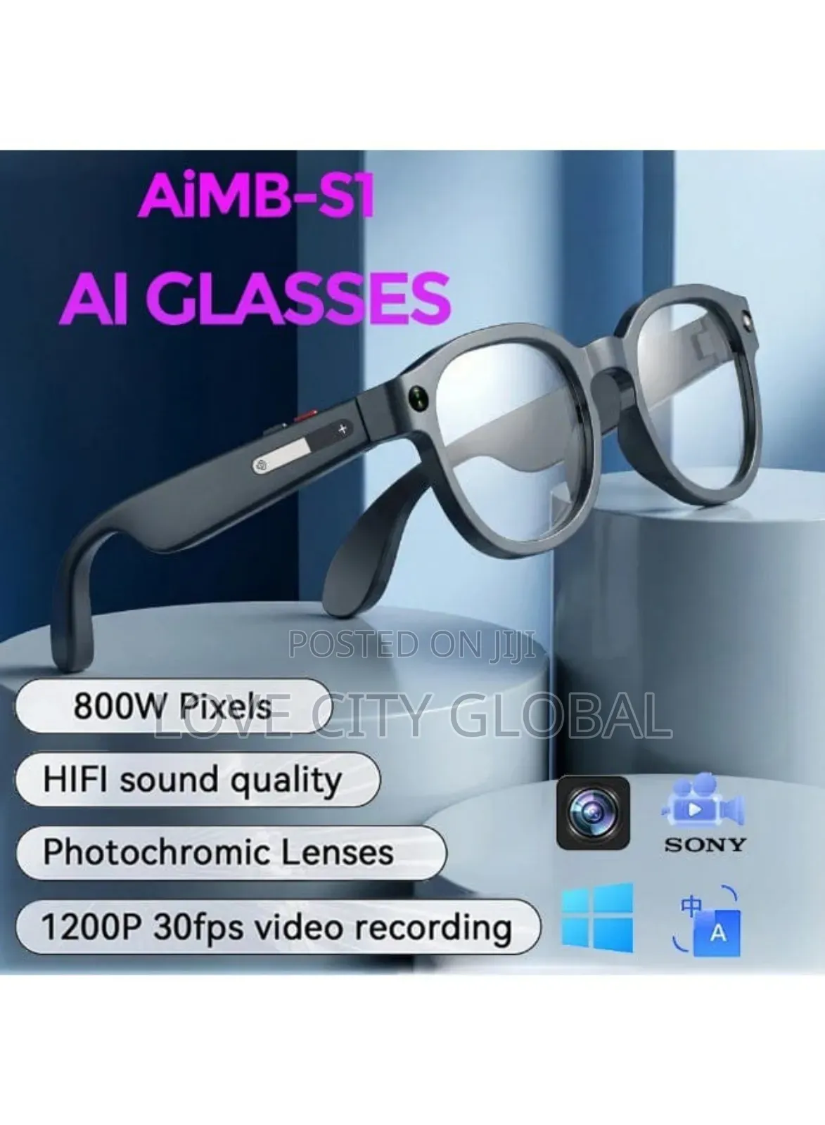 Aimb-S1 Smart Glass 8mp Hd Camera Video Ai Chatgpt Enc Bt Call, 3 Lens