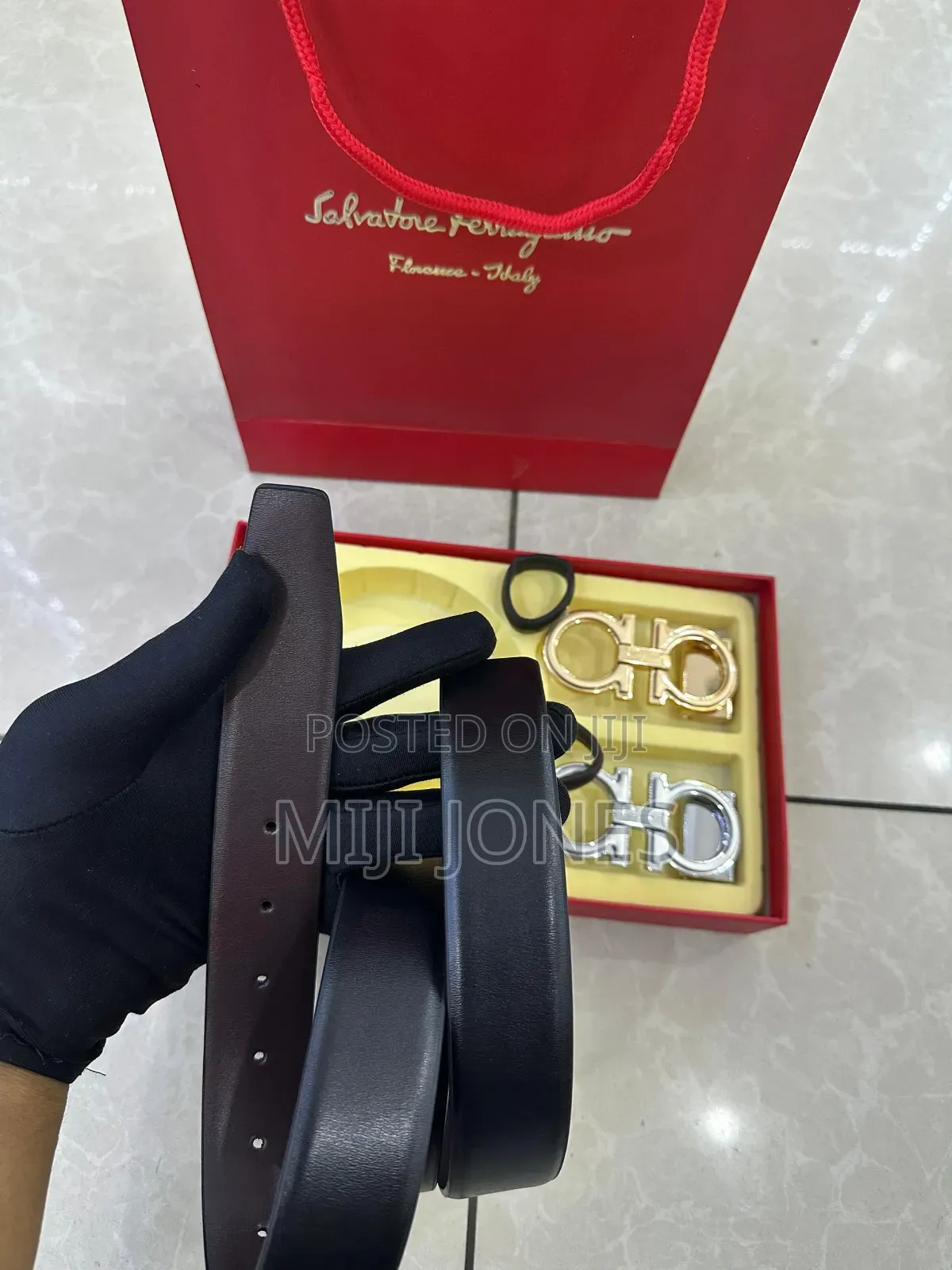 "2-in-1 Black & Brown Leather Belt With 2 Buckles"