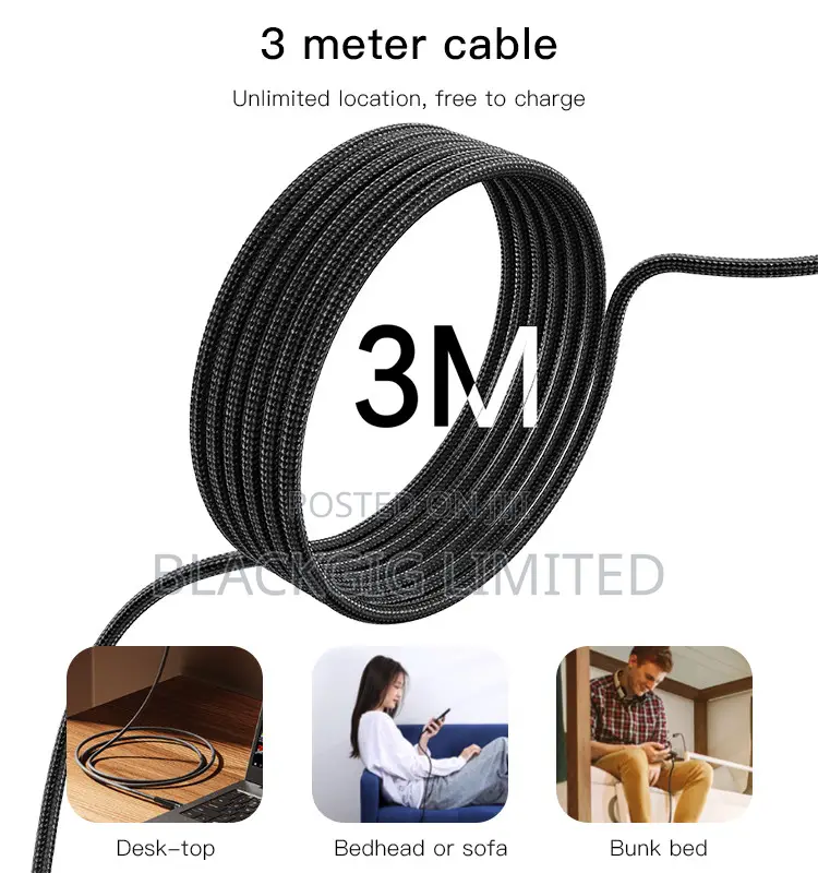 60w Typec Cable Laptop Android iPhone Macbook Usb C to Type C Cord 3m