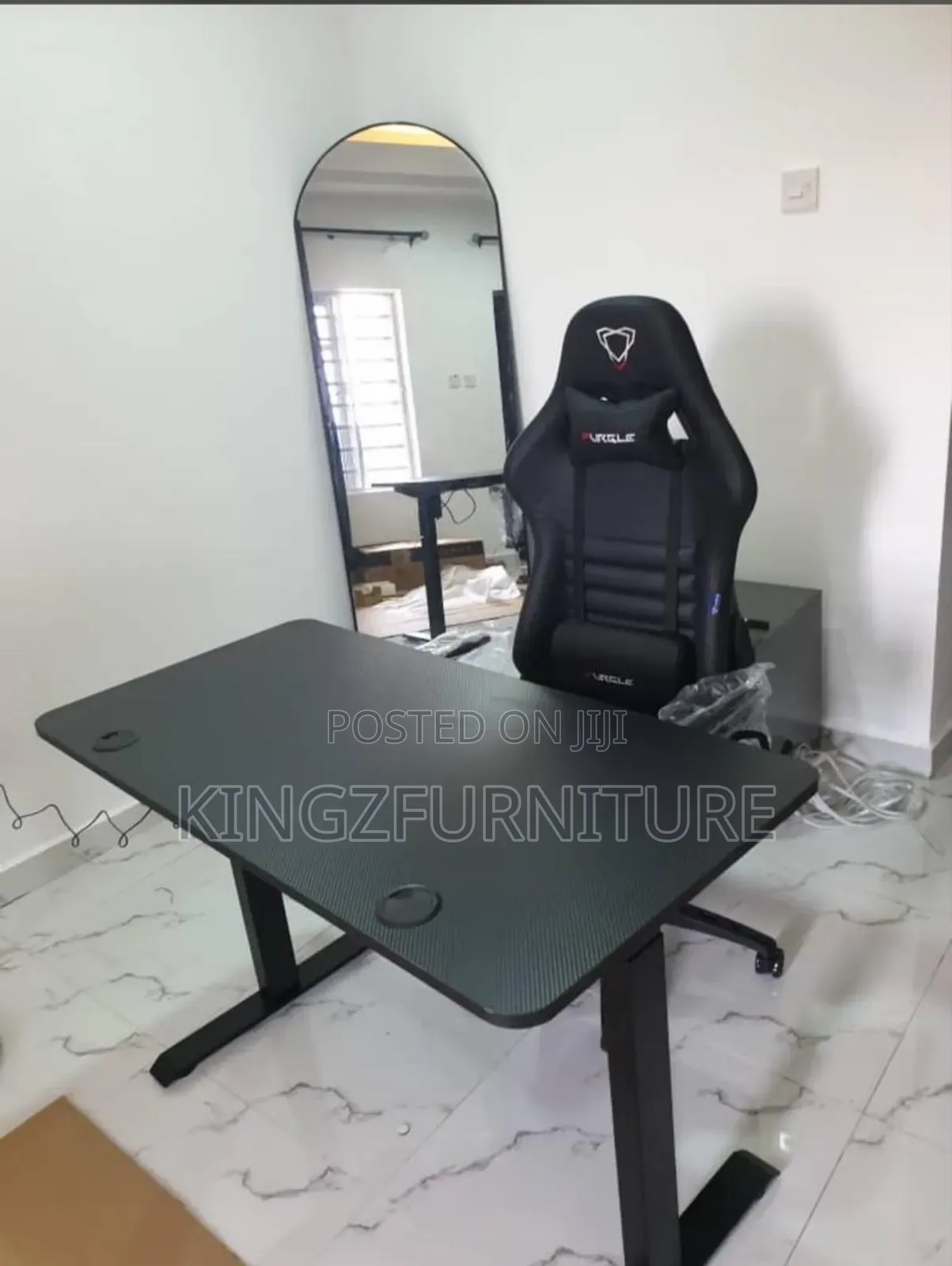 Electric Desk 1.6 Meter Black With Black Gaming Chair