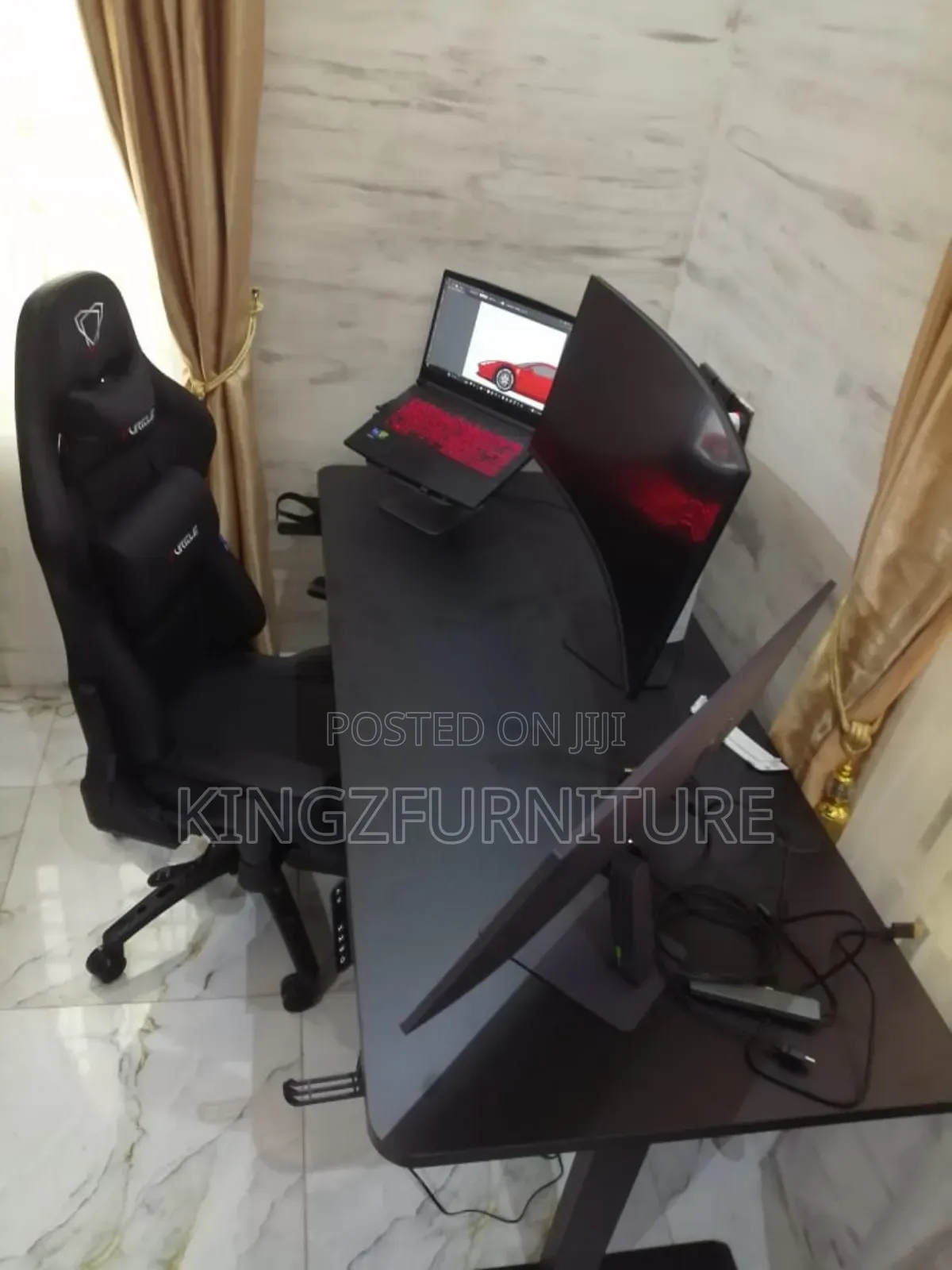 An Electric Height Adjustable Desk 1.6meter With Game Chair