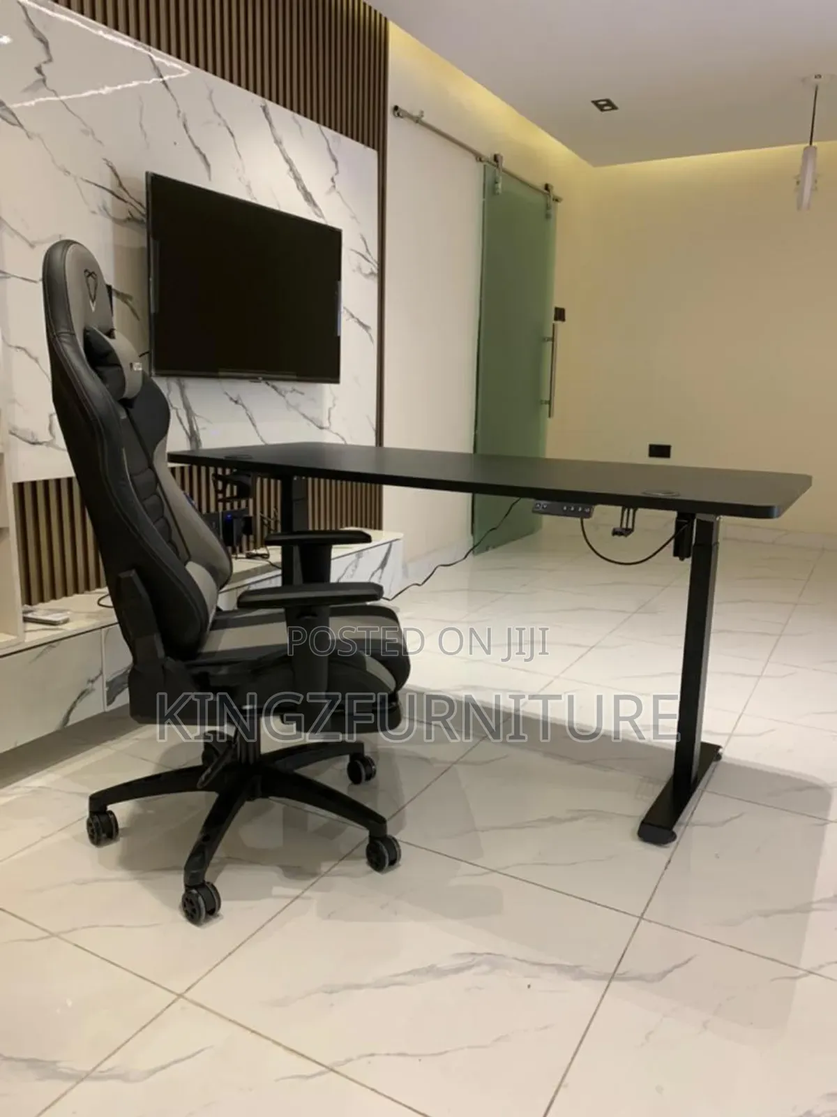 Adjustable Computer Desk and Executive Gaming Chair Set