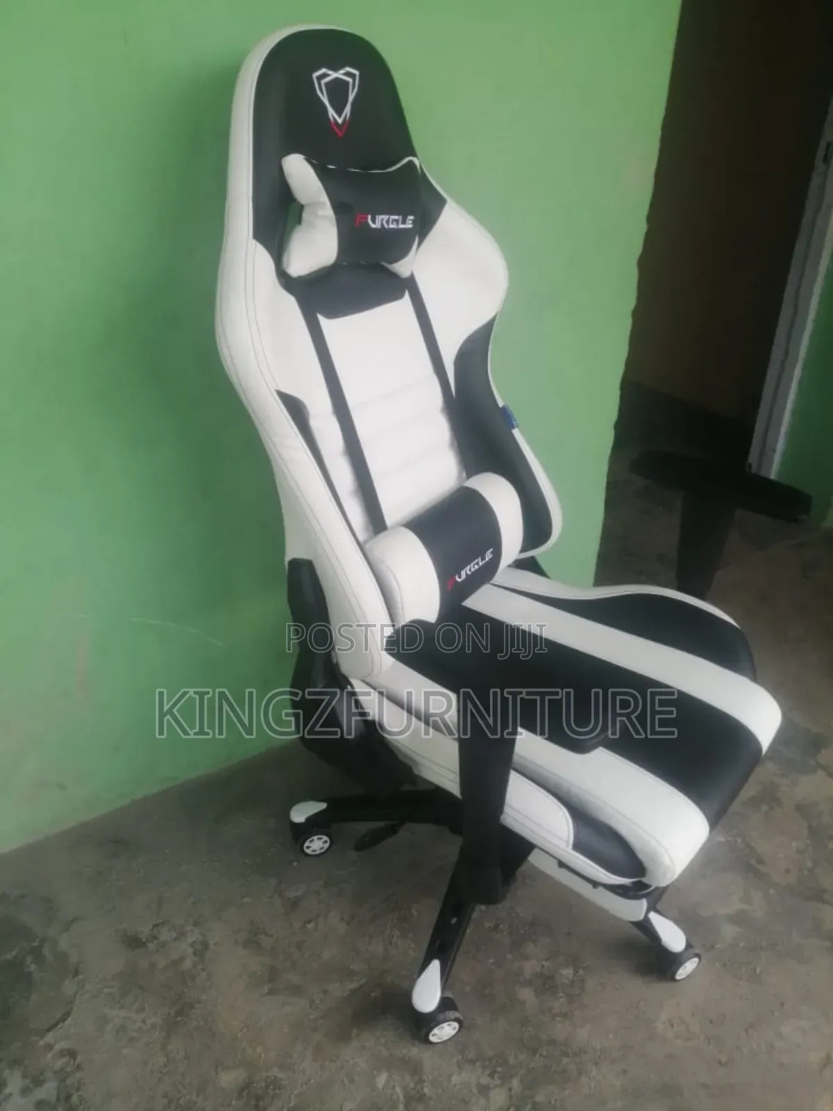 White and Black Furgle Gaming Chair Adjustable Armrests