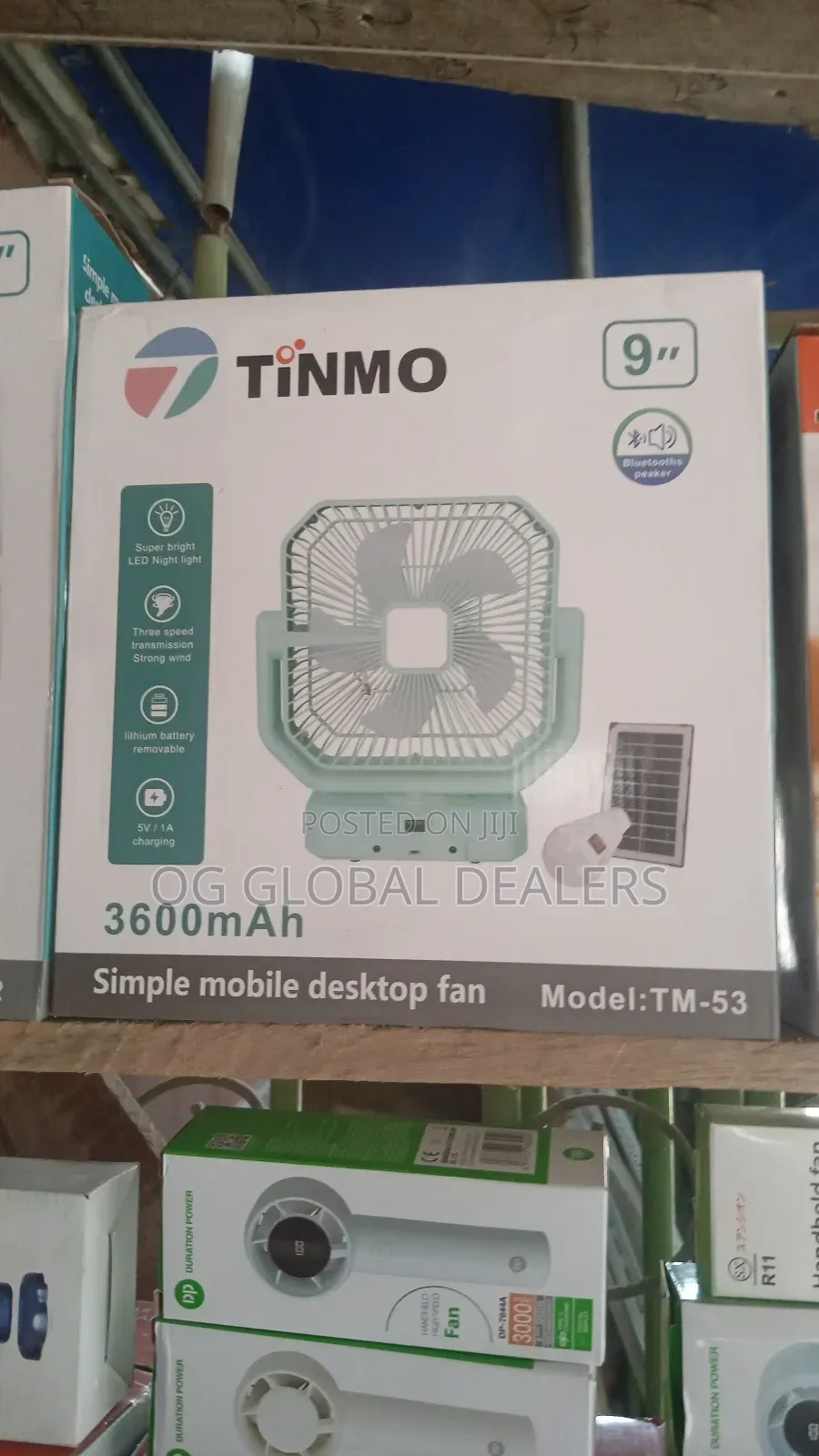 9" Inch Solar Rechargeable Fan With Bluetooth Speaker (Tinmo)