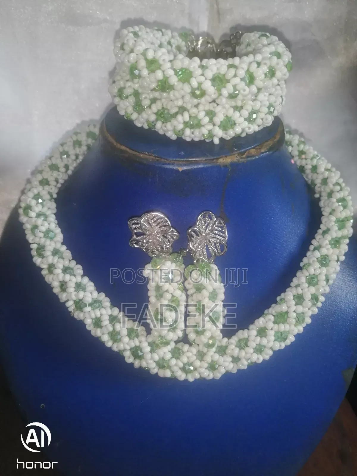White Bead Necklace Comes With Earrings and Bangles Full Set