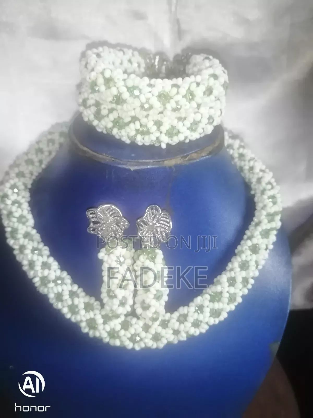 White Bead Necklace Comes With Earrings and Bangles Full Set