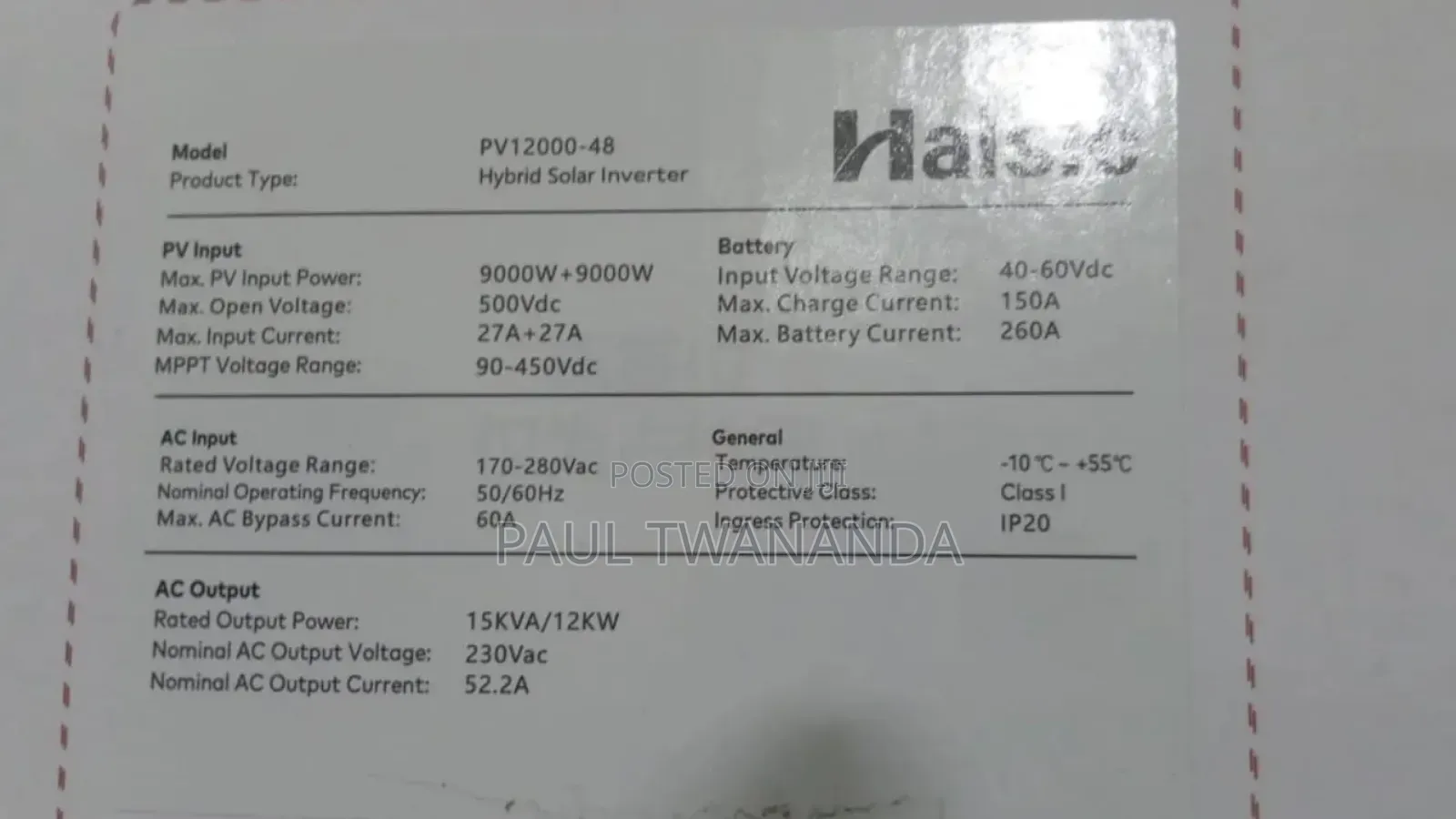 Haisic 15kva 48v Hybrid With Dual MPPT