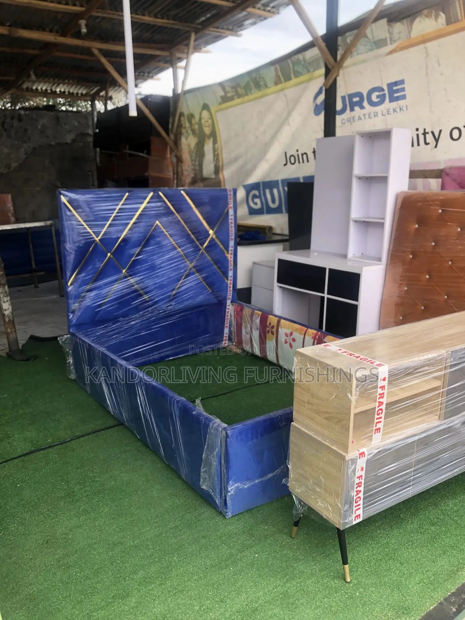 Blue Shade Padded Bed Frame With Free Delivery Within Lagos