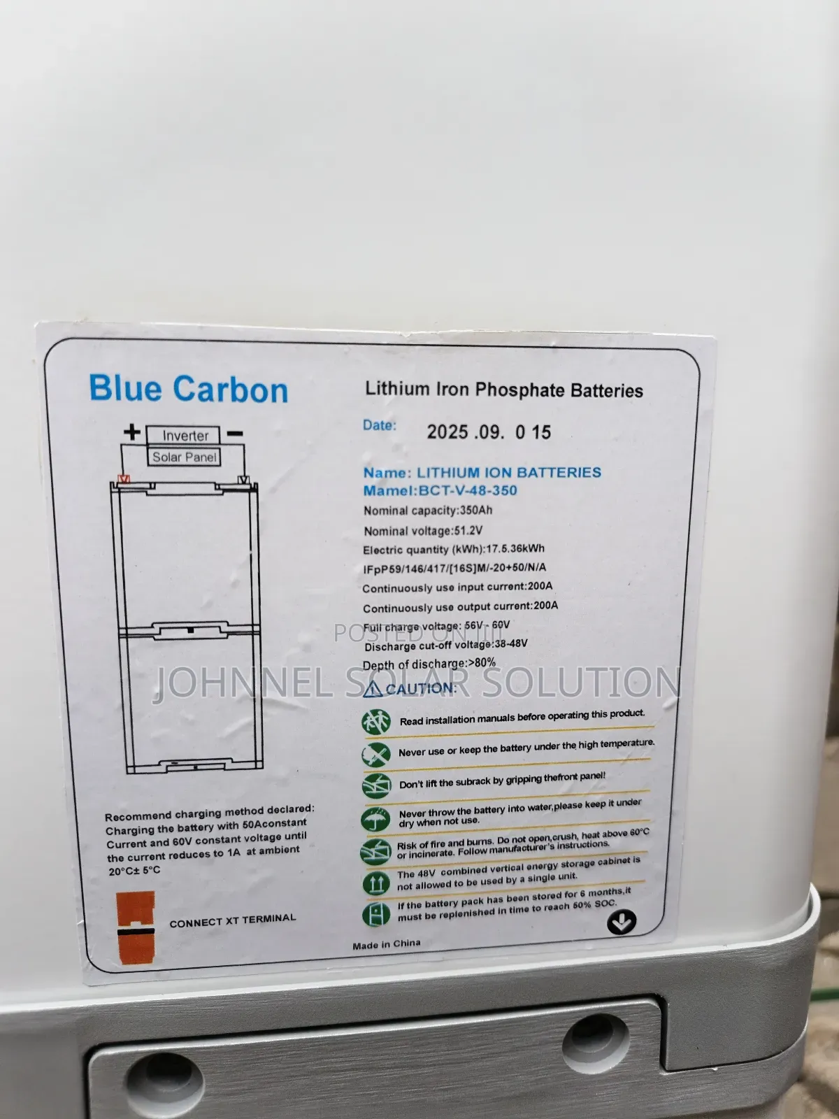 17.5kwh 51.2v Blue Carbon Lithium Ion Battery
