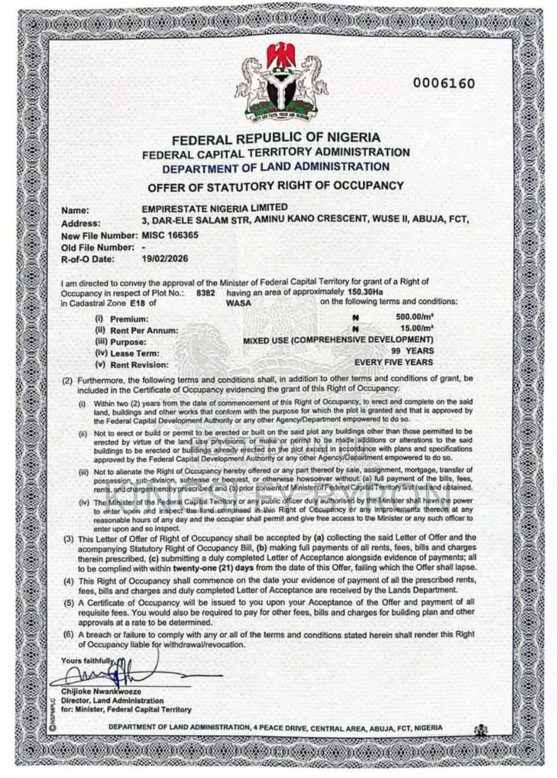 New Arrival*Plot 8382 Wasa, 150 Hectares, 25b*