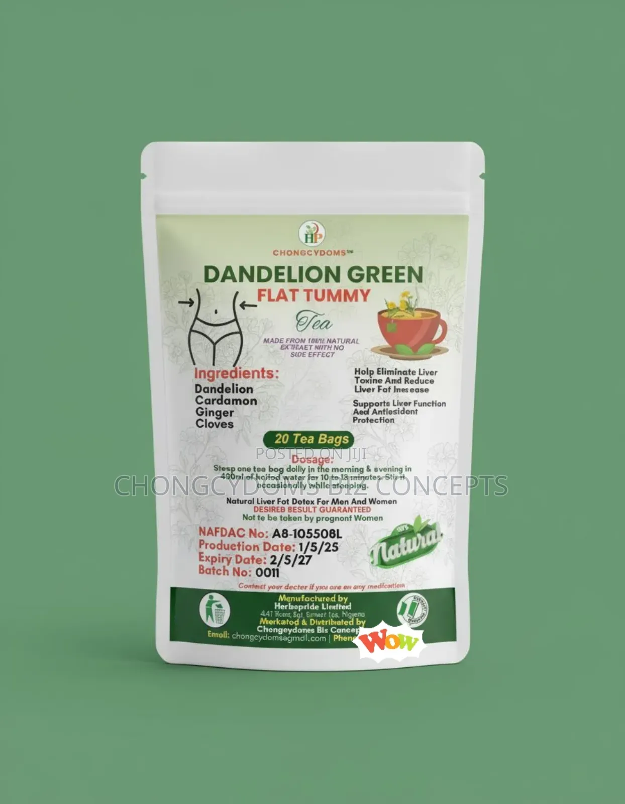 Chongcydoms Dandelion Flat Tummy Tea - For Natural Belly Fat Reduction