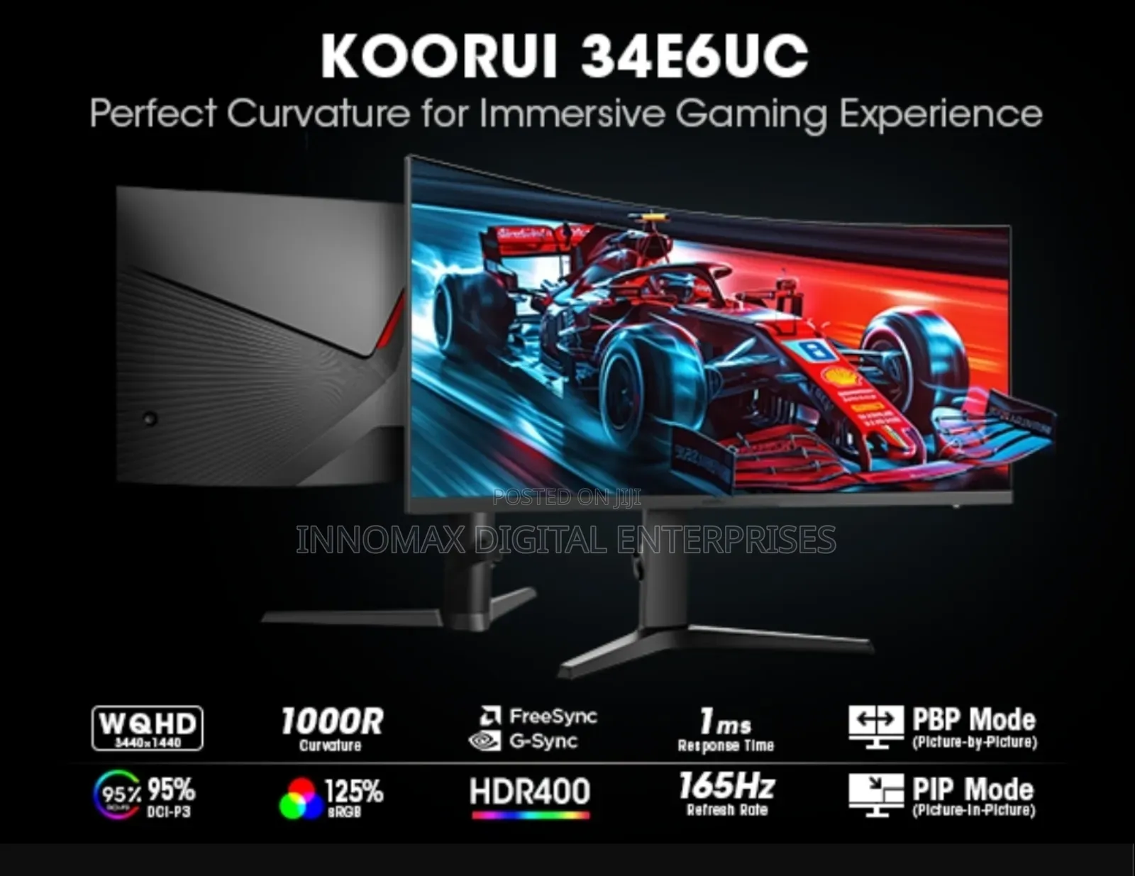 Koorui 34-Inch Curved 3440×1440 Gaming Monitor,180hz,Pip/Pbp,Freesync