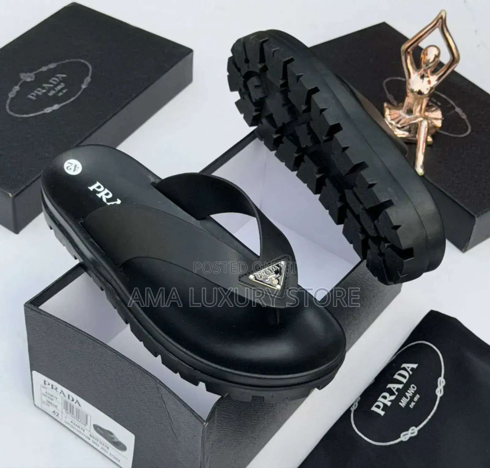 Prada Genuine Leather Men's High Sole Designer Slippers