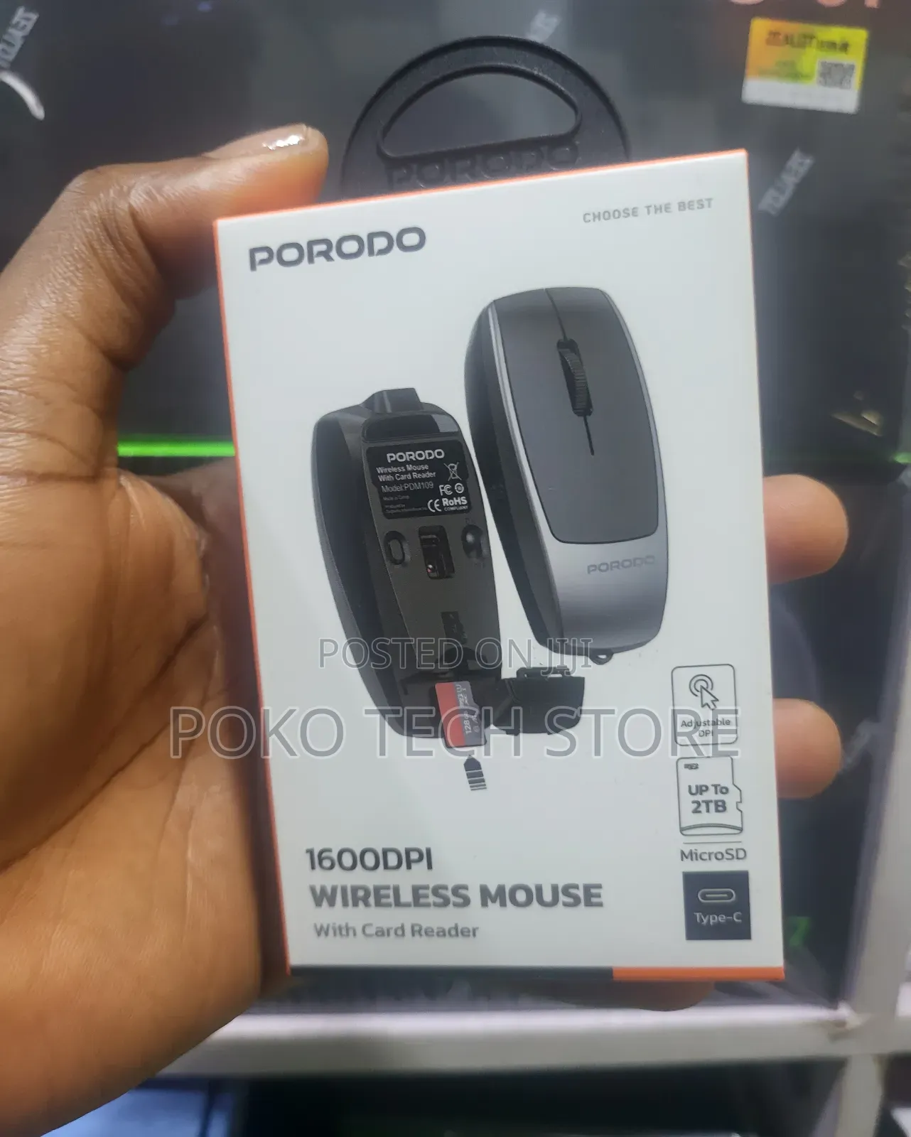 Porodo 1600dpi Wireless Mouse With Card Reader