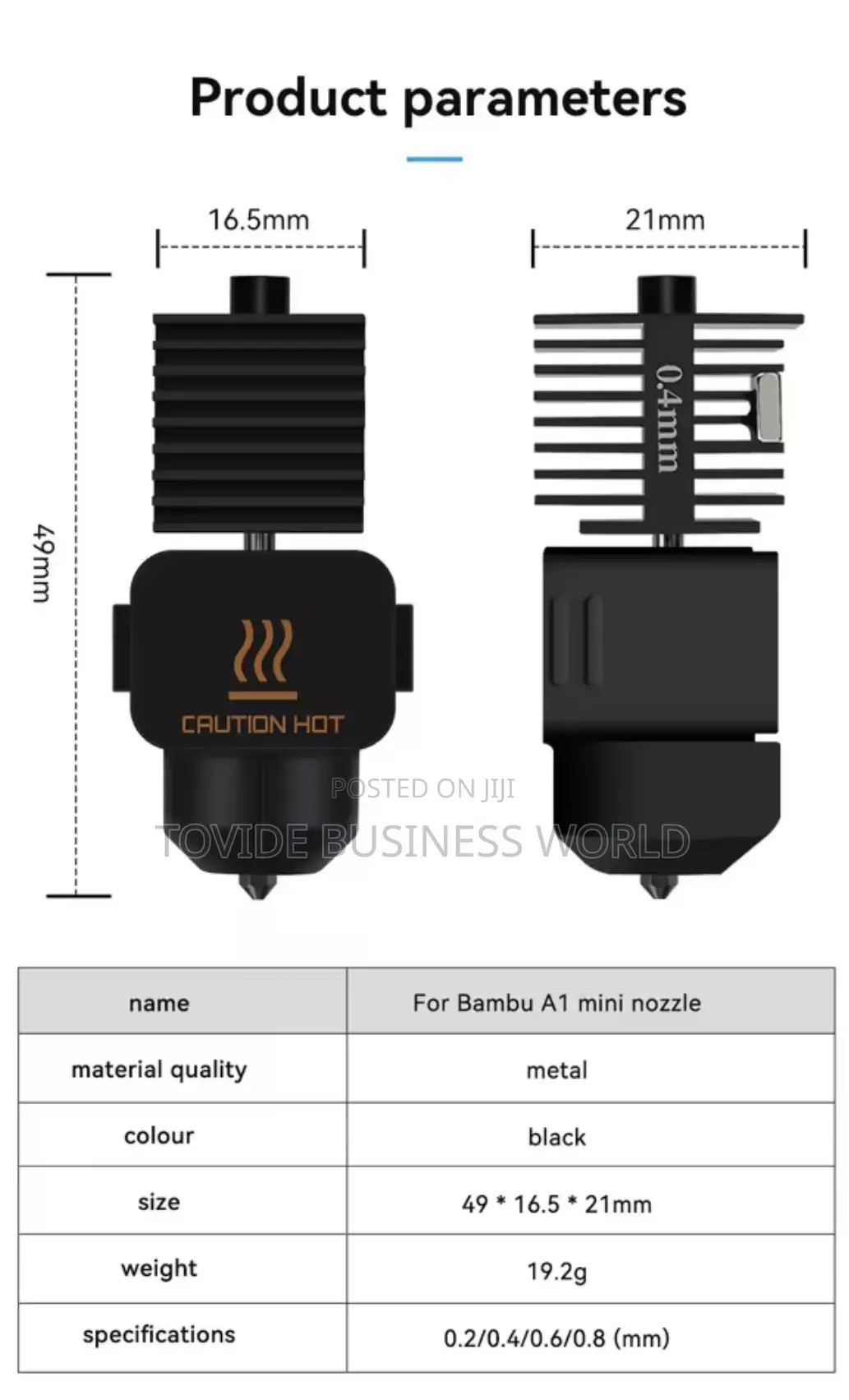 Bambu Lab A1 / A1 Mini Hotend Assembly Kit 0.2, 0.4, 0.6, 0.8mm Nozzle