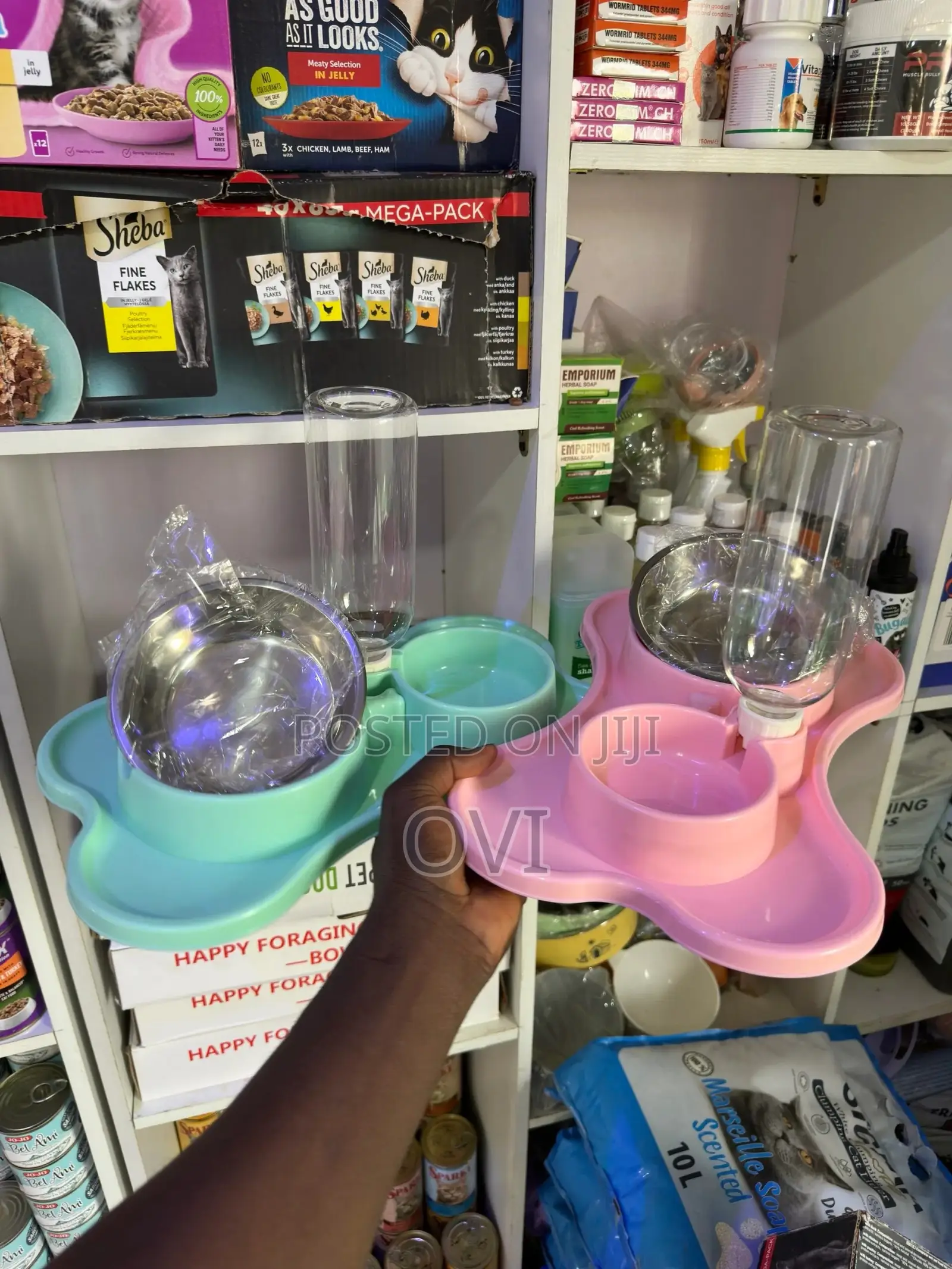 Dog _ Cat Dual Feeding Bowls + Water Dispenser Bootle