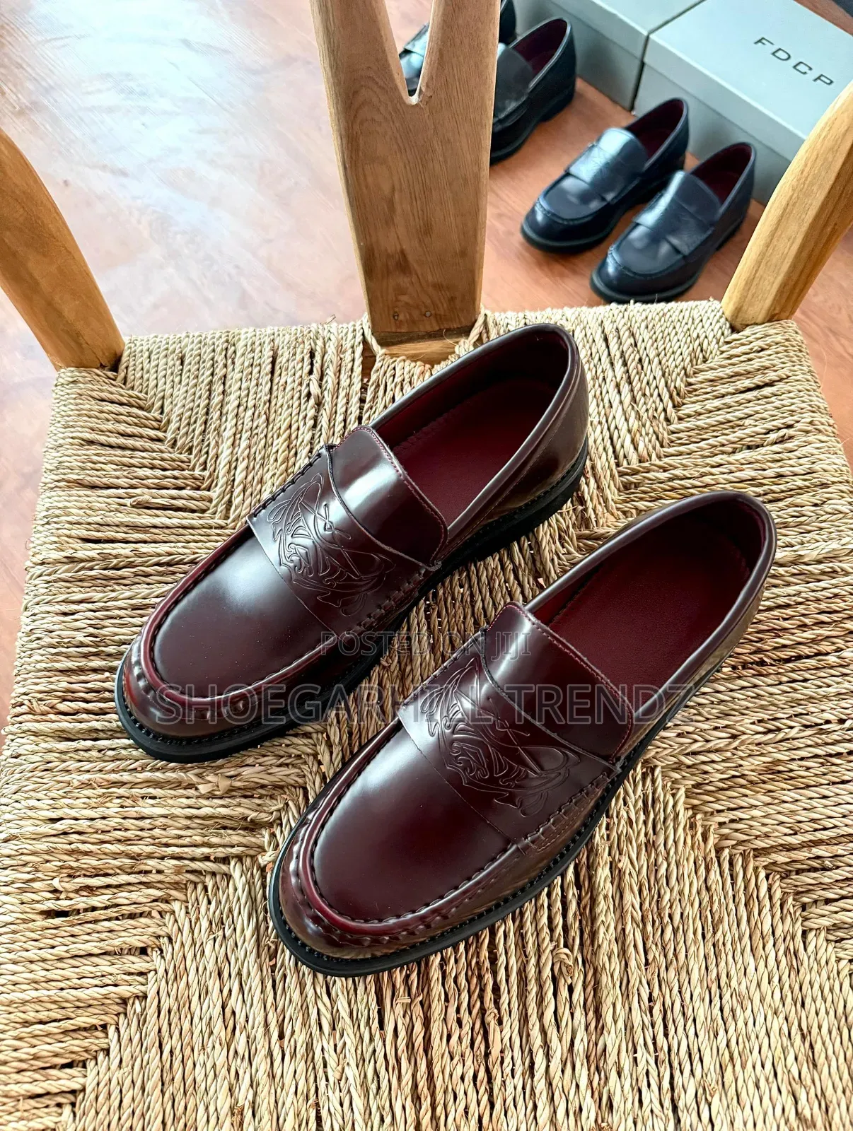 Emblem Cowhide Embossed Chunky Sole Loafers