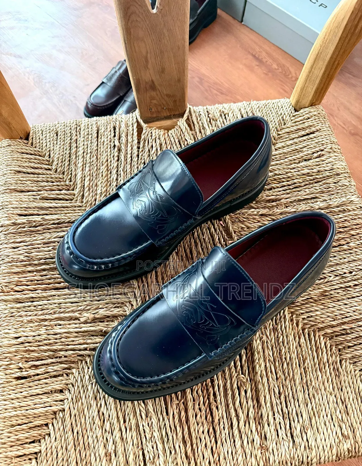 Emblem Cowhide Embossed Chunky Sole Loafers