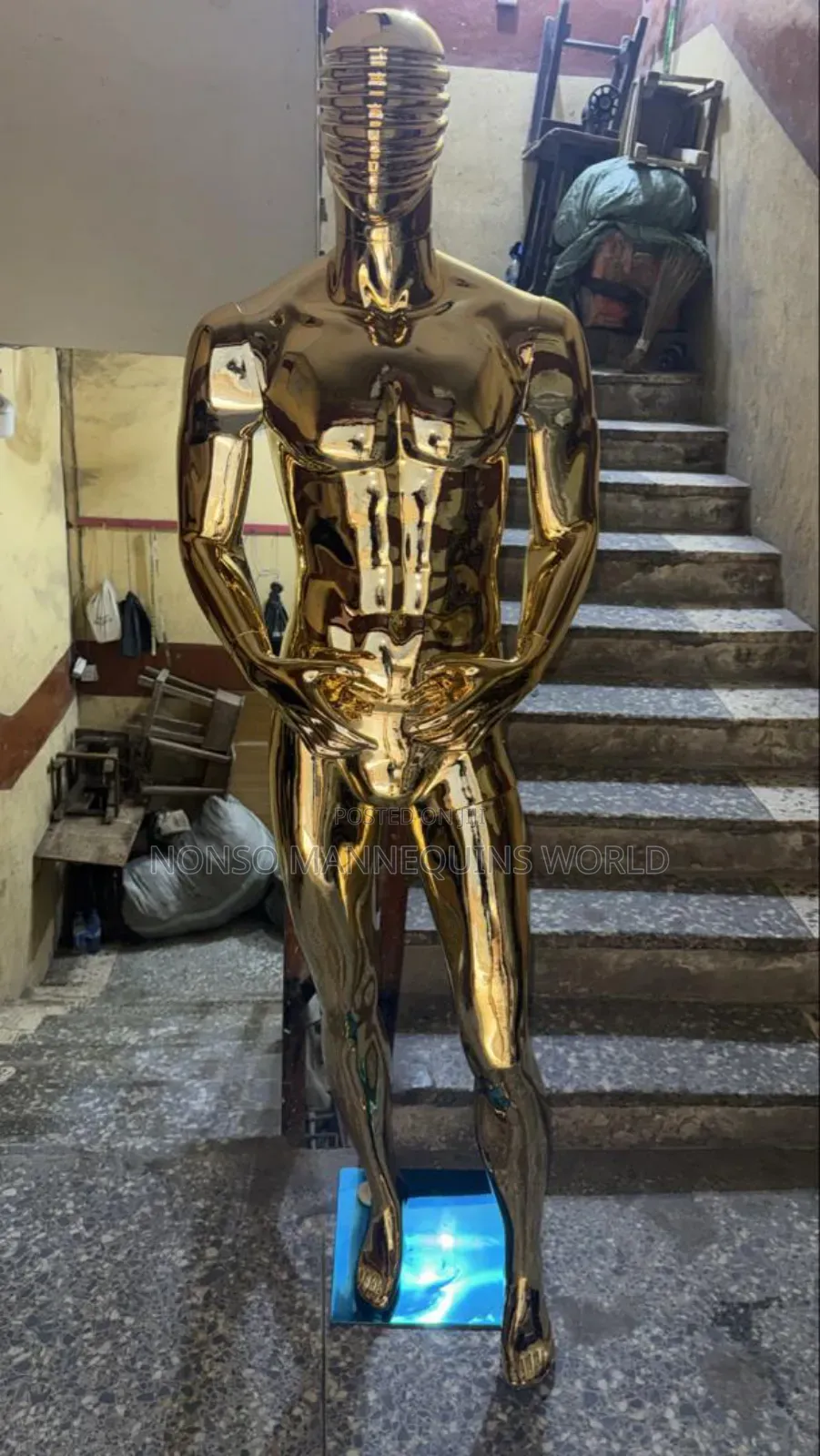 Spider Head Huge Male Gold Chrome Display Mannequin