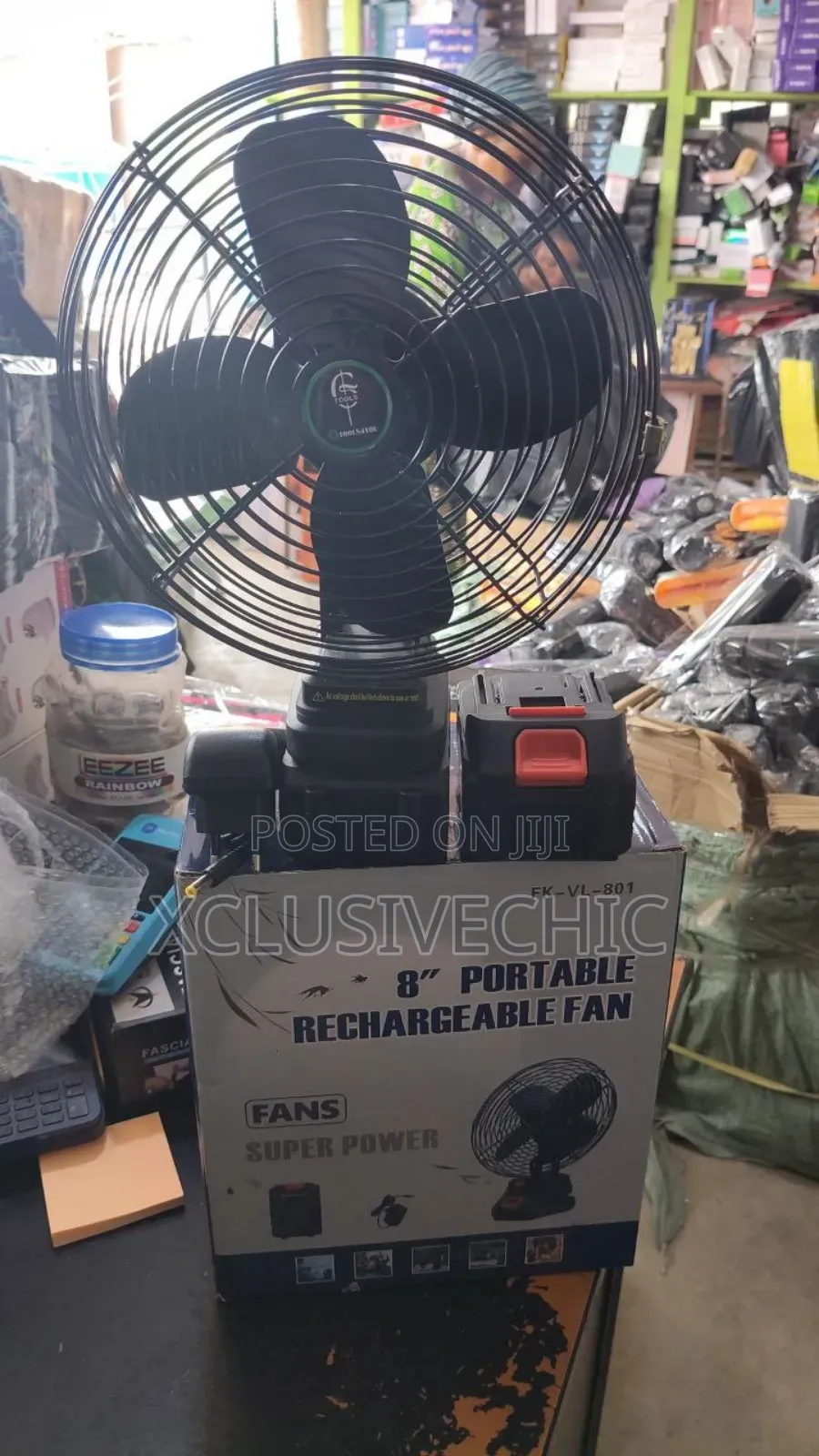 8" Lithium Battery Rechargeable Fan - 2 Batteries - 48v Battery