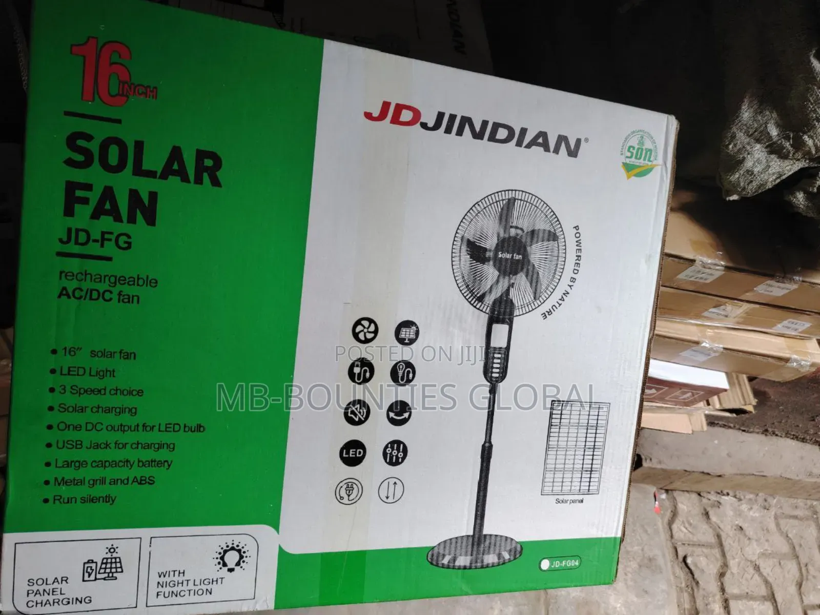 Jidjindian 16inches Solar Standing Fan 16" Standing Fan