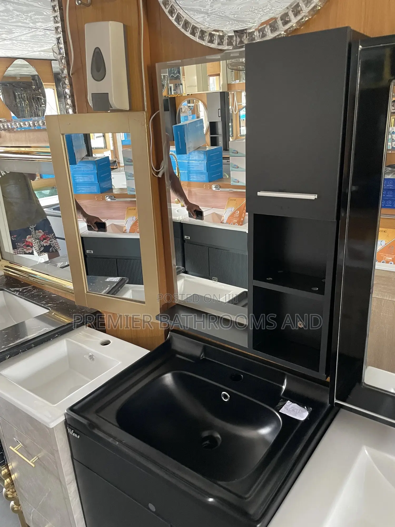 Complete Black Cabinet With Mirror