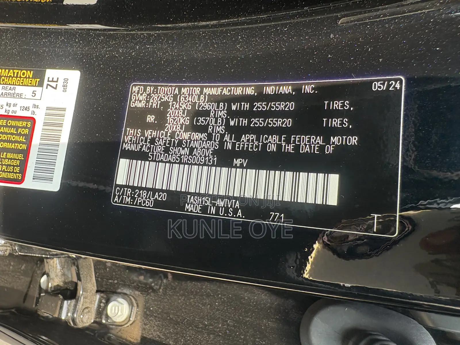 Toyota Highlander Platinum AWD 2024 Black