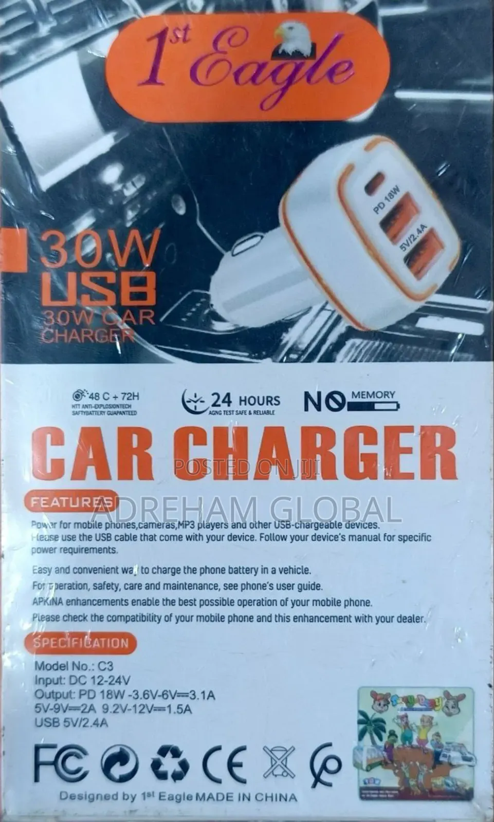 1st Eagle Car Phone Charger With Type C Port