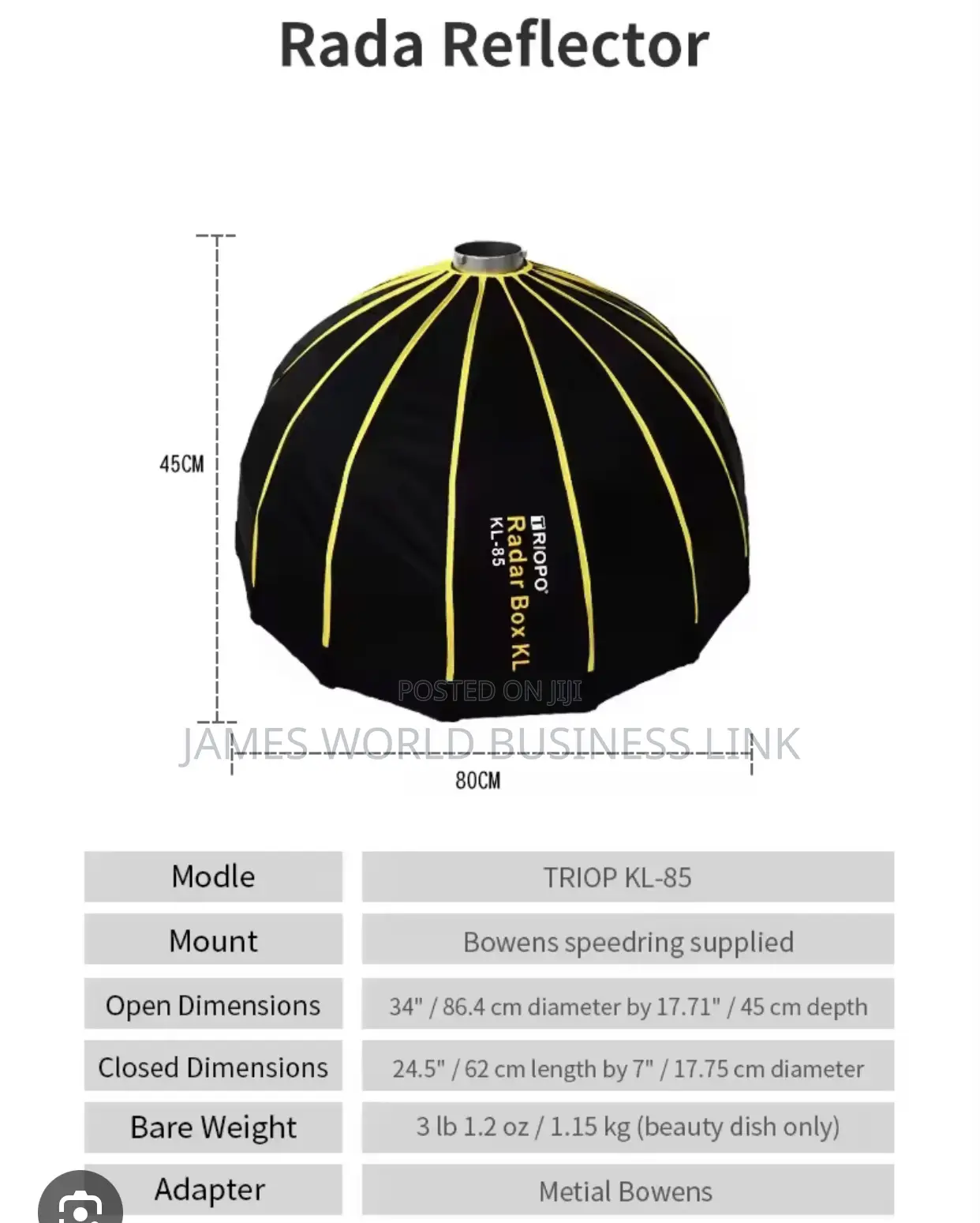 Triopo Softbox Beauty Dish 85cm for Light