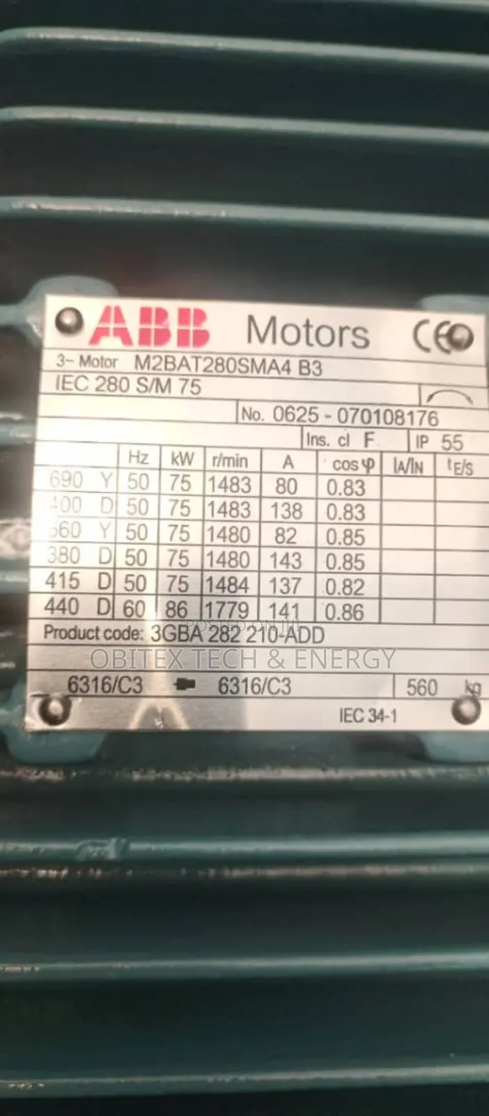 75kw Abb Industrial Electric Motor – 3 Phase (1480rpm, Ip55