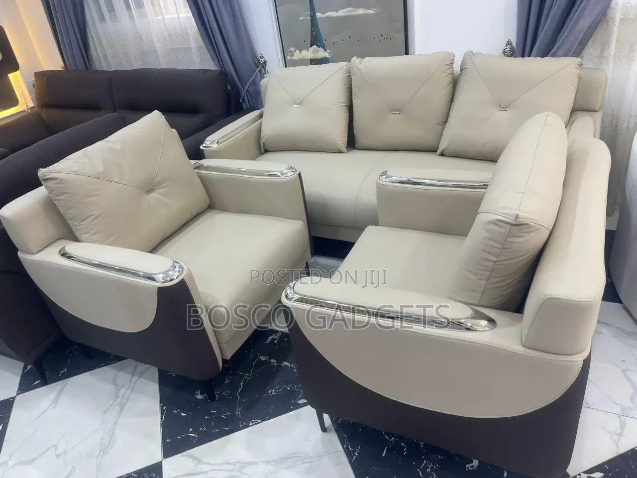 Turkish-Style Leather Sofa Set With Armchairs – Turkish by 7