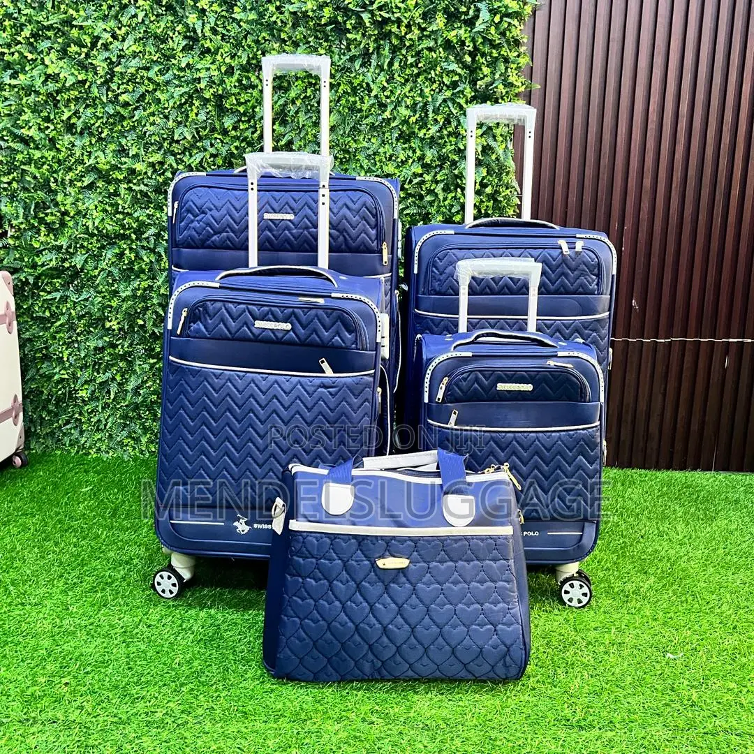 Title: 5-Piece Navy Blue Fabric Travel Luggage Set With Spinner