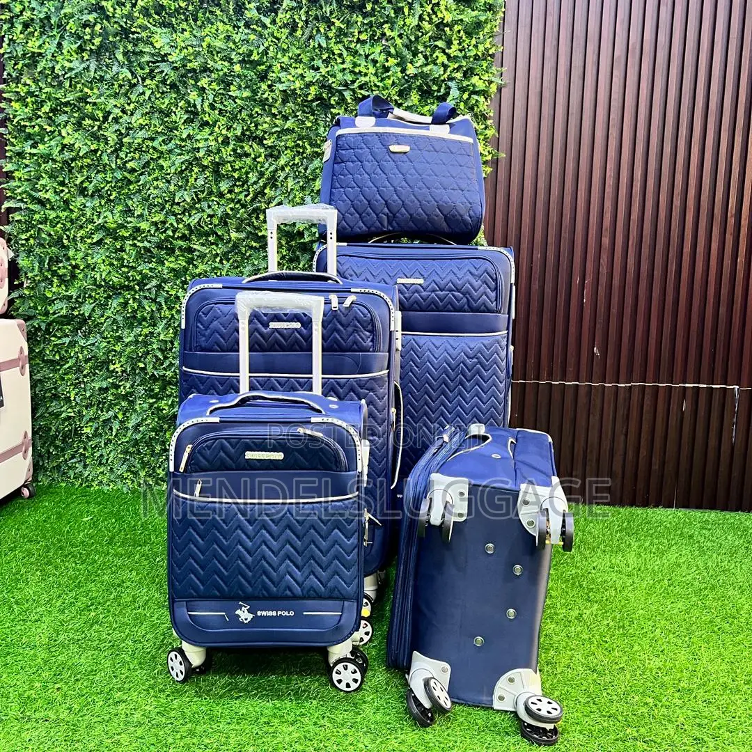 Title: 5-Piece Navy Blue Fabric Travel Luggage Set With Spinner