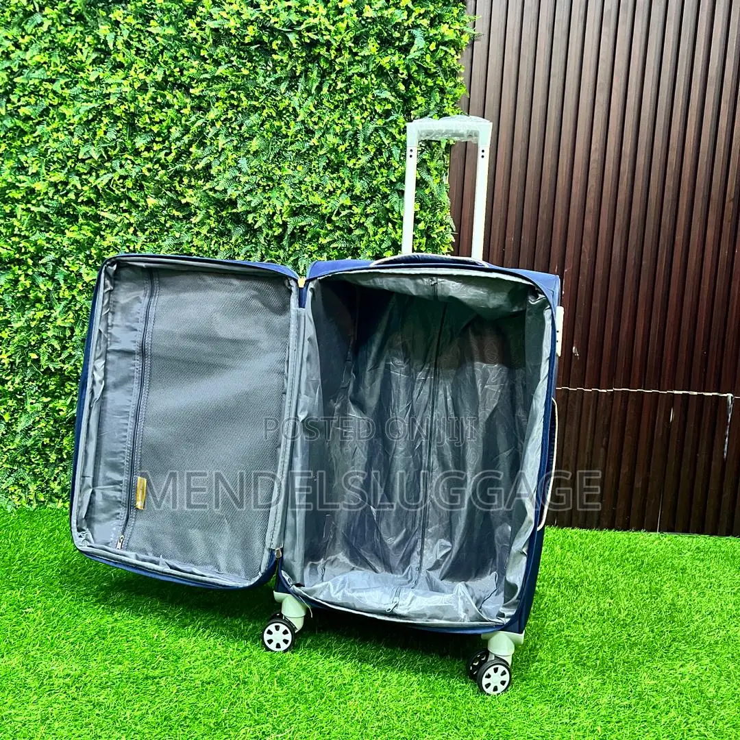 Title: 5-Piece Navy Blue Fabric Travel Luggage Set With Spinner