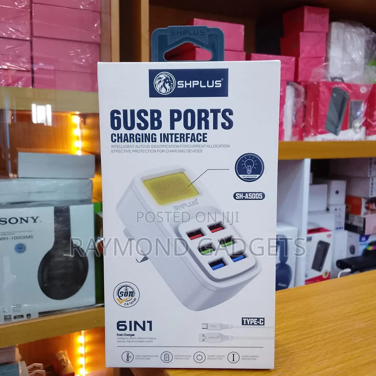 Shplus Sh-a5005 6-port Fast Charger – Auto-id Smart Charging Hub