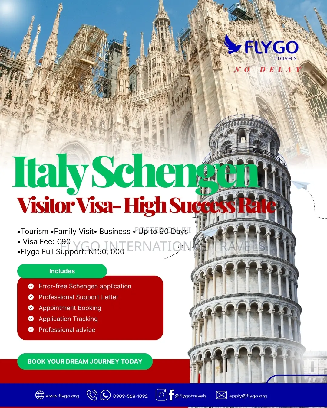 Italy Schengen Visitor Visa 2026/2027 High Success Rate Flygo Travels