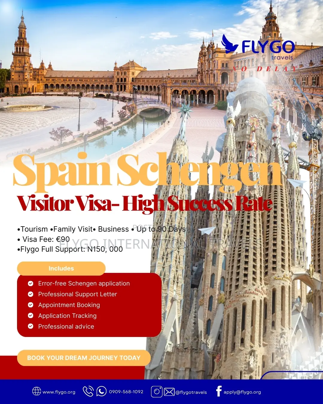 Spain Schengen Visitor Visa 2026/2027 High Success Rate Flygo Travels