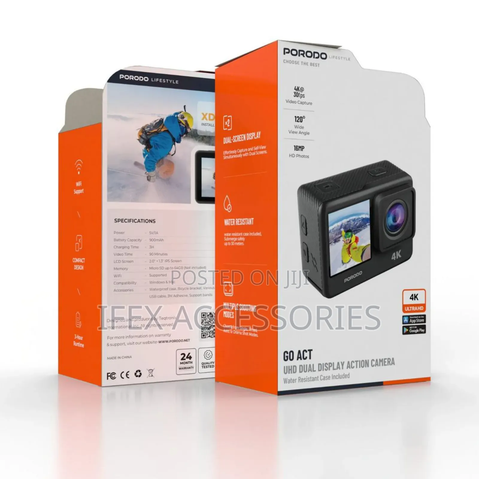 Porodo Go Act Uhd Dual Display Action Camera