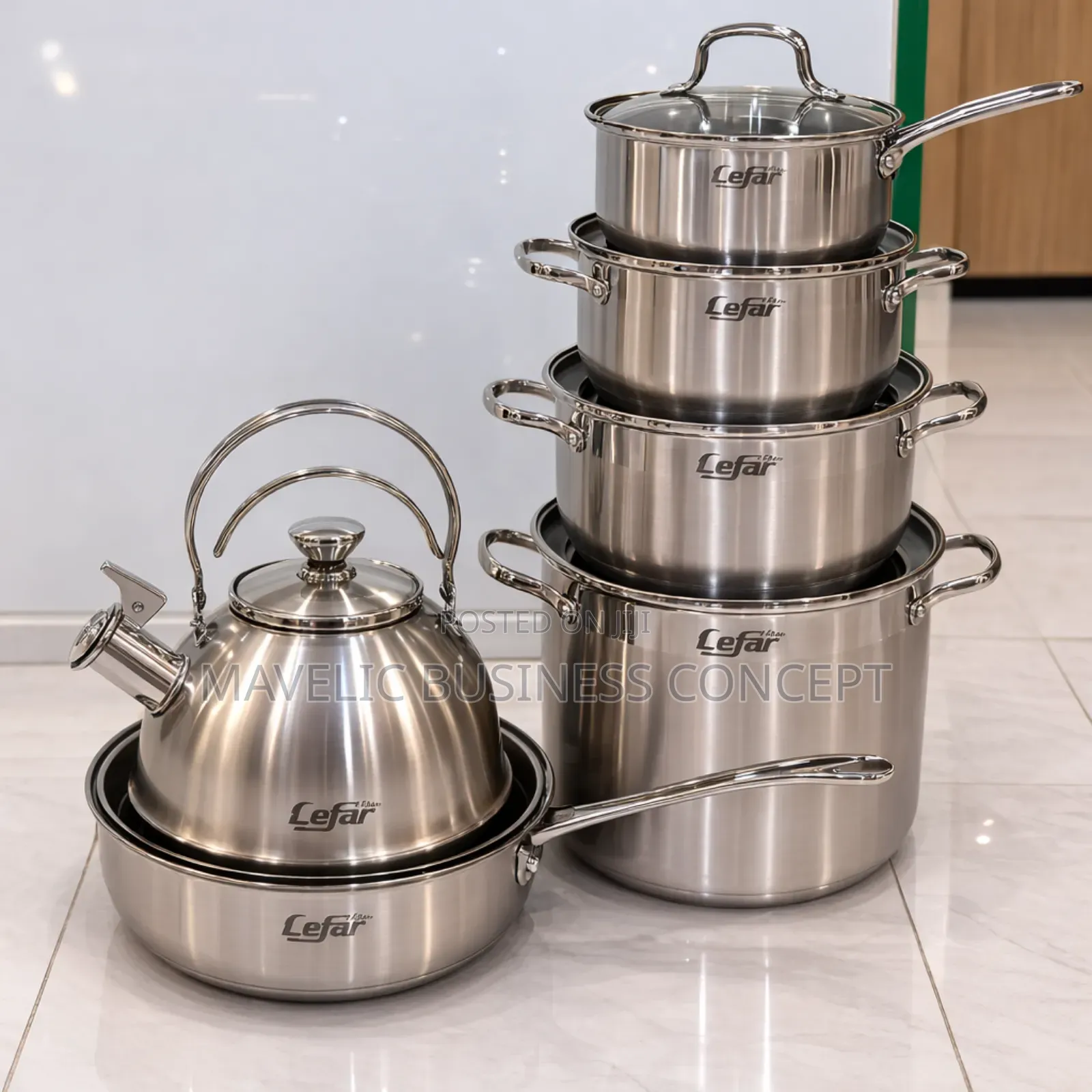 6 Set Of Stainless Pot With Kettle And Frying Pan