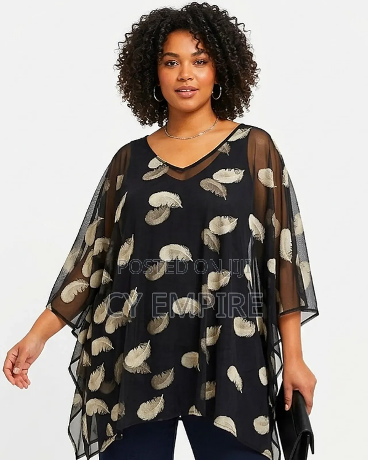 Black Champagne Mesh Poncho Top