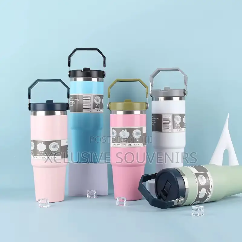900ml Outdoor Leakproof Stainless Steel Flip Top Tumbler With Handle