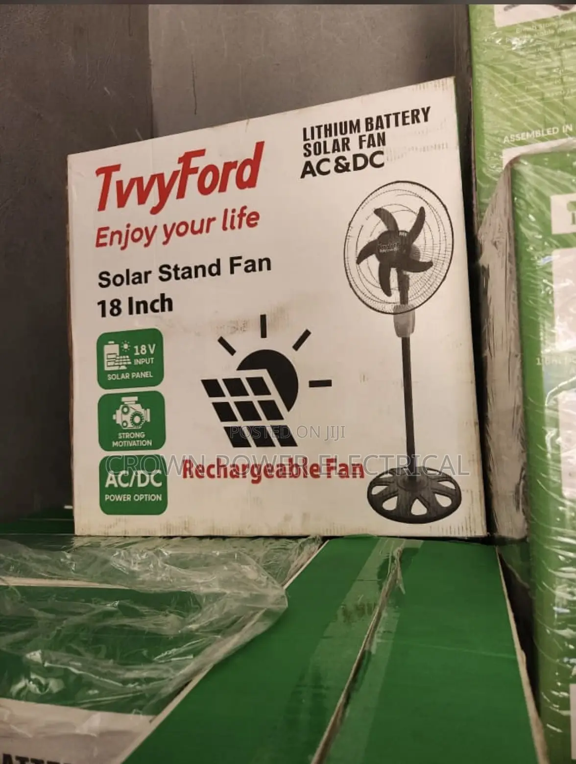 Tywford 18” Solar Rechargeable Fan Ac/Dc